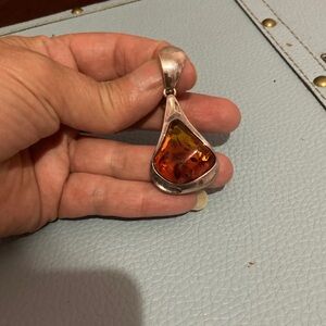 Amber and Silver Pendant Necklace